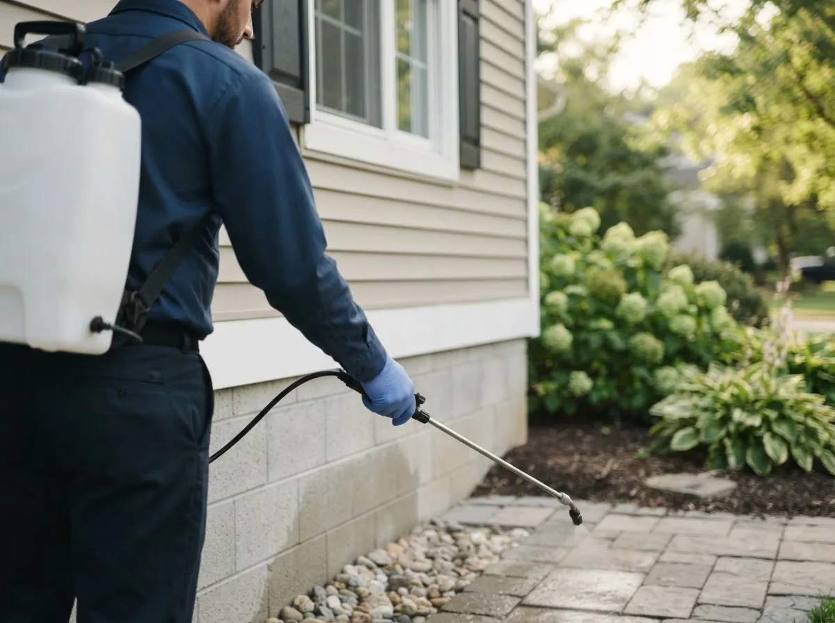 Pest control technician inspecting a home in Garciasville, TX